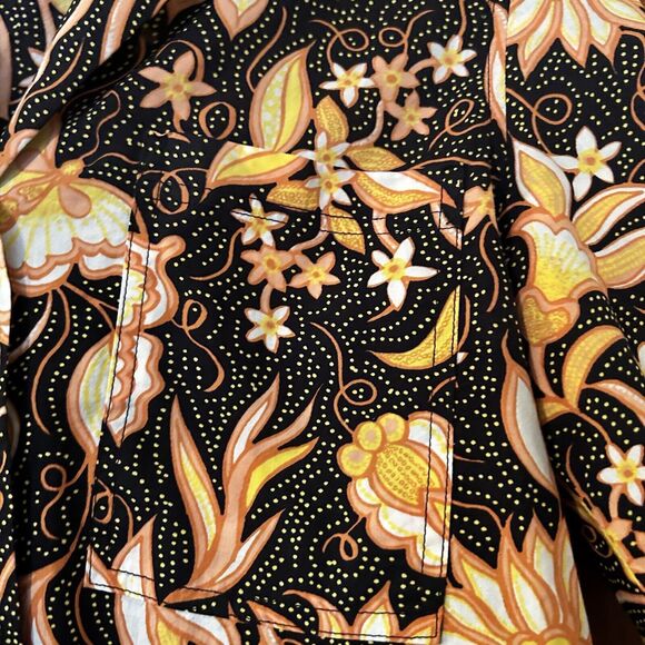 The Kooples Top Black Coral Pattern Short Sleeve Funky Retro Button Down Shirt - Picture 6 of 10